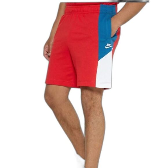 Nike Red White Blue Colorblock Cotton Blend Knit Athletic Shorts Size M - Picture 1 of 13
